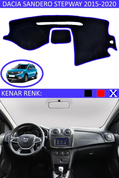 Torpido Koruma Halısı Siyah Kenar Renk Mavi Dacia Sandero Stepway 2015-2020 ile Uyumlu - 1