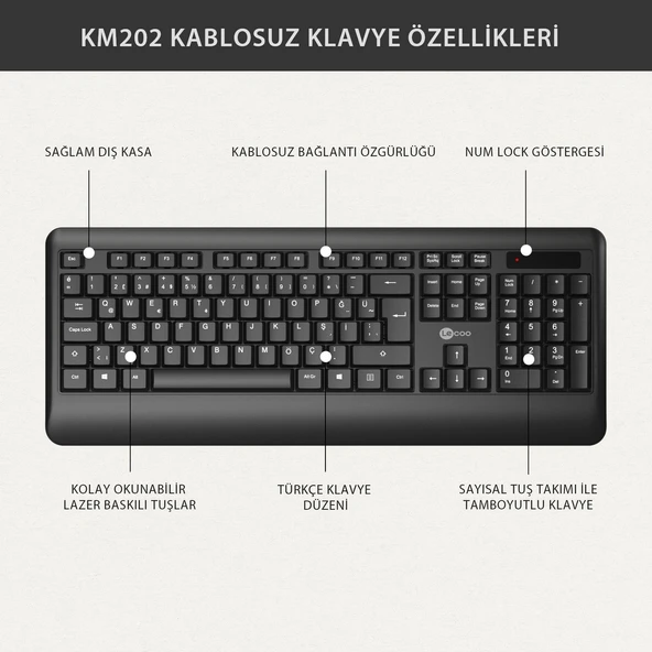 Lecoo Kw202 Kablosuz Klavye & Mouse Set Siyah - 4