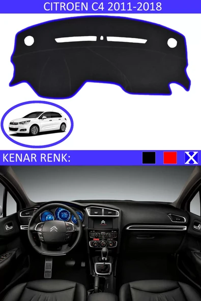 Torpido Koruma Halısı Siyah Kenar Renk Mavi Citroen C4 2011-2018 ile Uyumlu - 1