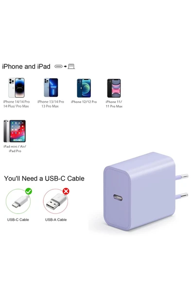iPhone 14 Uyumlu Şarj Aleti HIZLI PD Şarj Cihazı Apple iPhone 14 Pro 14 Plus 14 Pro Max 25W HIZLI - Resim 2