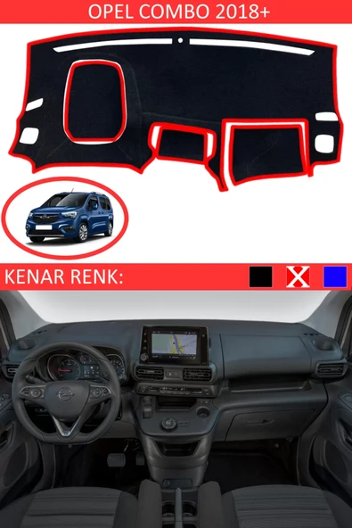Torpido Koruma Halısı Siyah Kenar Renk Kırmızı Opel Combo 2018+ ile Uyumlu - 1
