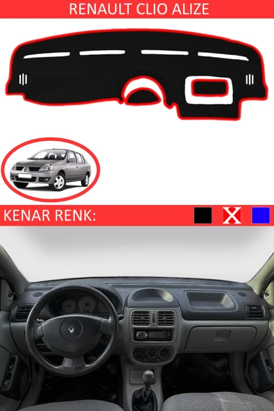 Torpido Koruma Halısı Siyah Kenar Renk Kırmızı Renault Clio Alize ile Uyumlu - 1