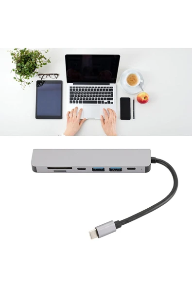 7in1 Type-C HDMI Çevirici Hub Çoklayıcı Tablet-PC-Telefon-TV Adaptör HDMI 4K/USB/TF/SD/TYPEC Giriş - 5