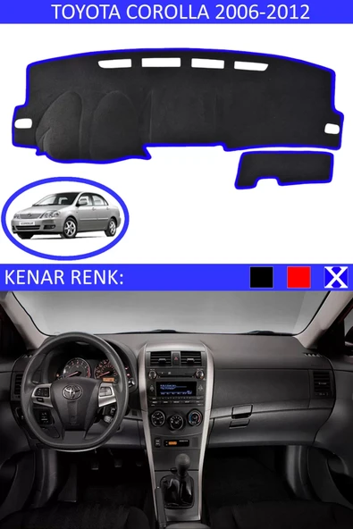 Torpido Koruma Halısı Siyah Kenar Renk Mavi Toyota Coralla 2006-2012 ile Uyumlu - 1