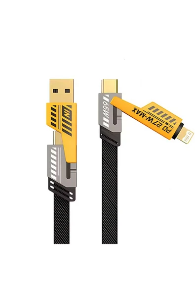 65W Çok Fonksiyonlu 4'ü 1 Arada USB C-Type C-Lighting Şarj Kablo 27W PD Hızlı Şarj