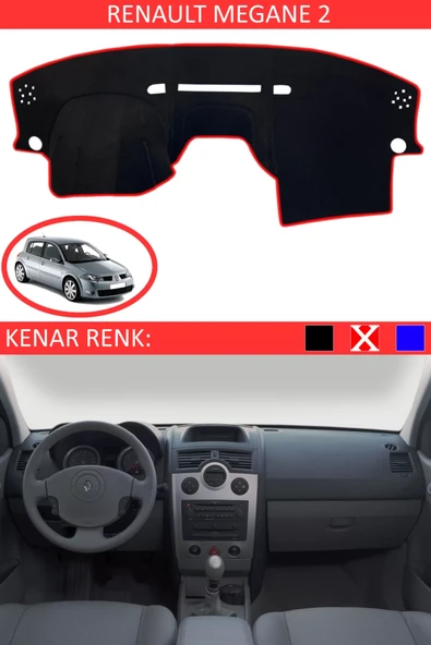 Torpido Koruma Halısı Siyah Kenar Renk Kırmızı Renault Megane 2 ile Uyumlu