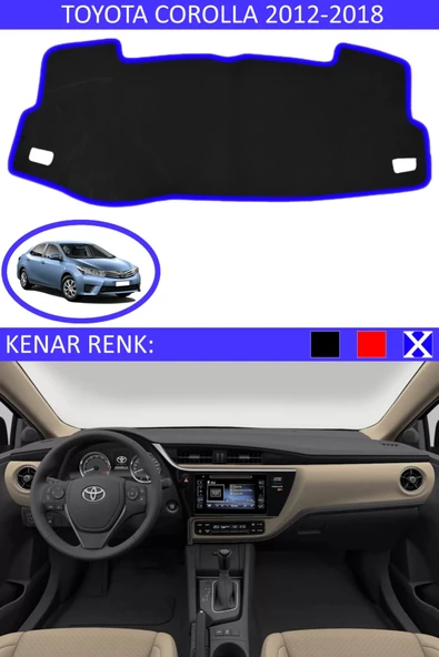 Torpido Koruma Halısı Siyah Kenar Renk Mavi Toyota Coralla 2012-2018 ile Uyumlu - 1