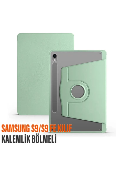 Samsung Galaxy Tab S9/S9FE Uyumlu Dönebilen Kalem Bölmeli Arkası Şeffaf Kılıf