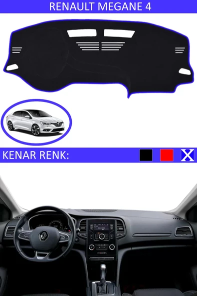 Torpido Koruma Halısı Siyah Kenar Renk Mavi Renault Megane 4 ile Uyumlu