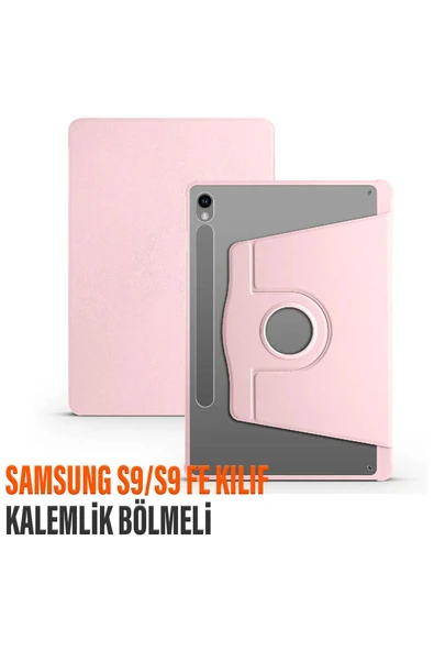 Samsung Galaxy Tab S9/S9FE Uyumlu Dönebilen Kalem Bölmeli Arkası Şeffaf Kılıf
