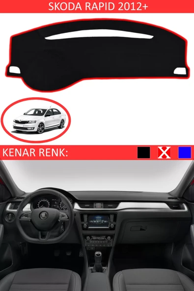 Torpido Koruma Halısı Siyah Kenar Renk Kırmızı Skoda Rapid 2012+ ile Uyumlu