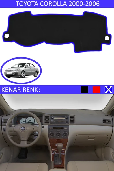 Torpido Koruma Halısı Siyah Kenar Renk Mavi Toyota Coralla 2000-2006 ile Uyumlu