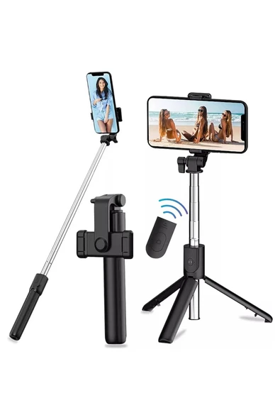 Monopod Tripod Selfie Çubuğu Bluetooh  Kumandalı Telefon Tutucu 98CM - 2