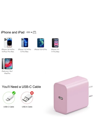 iPhone 14 Uyumlu Şarj Aleti HIZLI PD Şarj Cihazı Apple iPhone 14 Pro 14 Plus 14 Pro Max 25W HIZLI - Resim 2