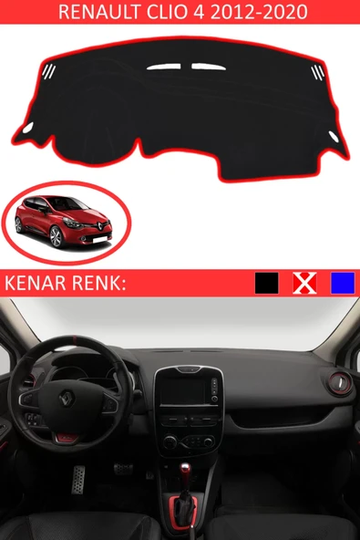 Torpido Koruma Halısı Siyah Kenar Renk Kırmızı Renault Clio 4 2012-2020 ile Uyumlu