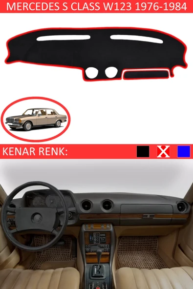 Torpido Koruma Halısı Siyah Kenar Renk Kırmızı Mercedes S Class W 123 1976-1984 ile Uyumlu - 1