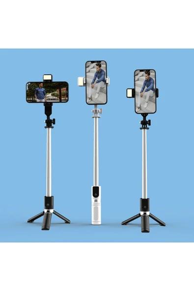 Monopod Tripod Selfie Çubuğu Ayarlanabilir Bluetooh Uzaktan Kumandalı 3 Mod Işıklı 75CM - 6