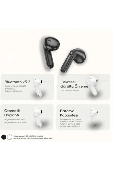 TWS Bluetooth 5.3 Kulaklık Gürültü Azaltma Enc4 Dual Mikrofon - 5