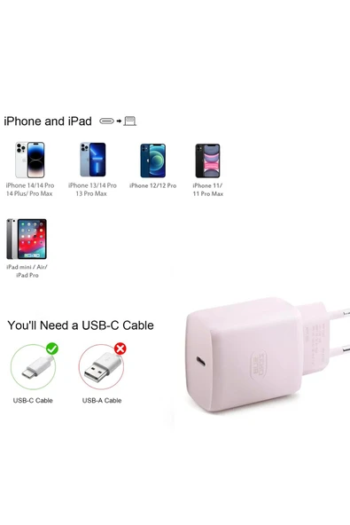 iPhone 14 Uyumlu Şarj Aleti HIZLI PD Şarj Cihazı Apple iPhone 14 Pro 14 Plus 14 Pro Max 25W HIZLI - Resim 2