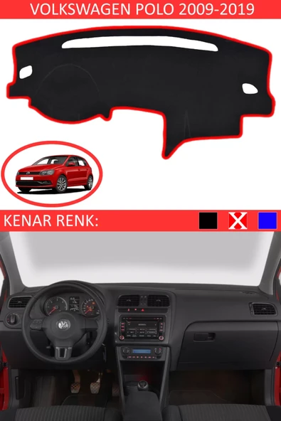 Torpido Koruma Halısı Siyah Kenar Renk Kırmızı Volkswagen Polo 2009-2019 ile Uyumlu