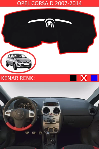 Torpido Koruma Halısı Siyah Kenar Renk Kırmızı Opel Corsa D 2007-2014 ile Uyumlu