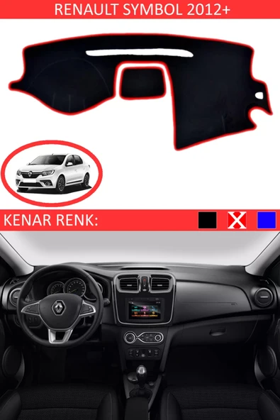 Torpido Koruma Halısı Siyah Kenar Renk Kırmızı Renault Symbol 2012+ ile Uyumlu