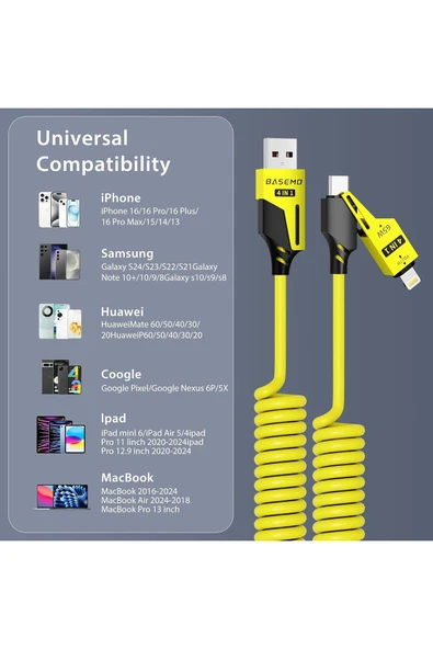 65W Çok Fonksiyonlu 4'ü Bir arada USBC-TypeC-Lighting Şarj Kablo PD  Hızlı Şarj ve Veri Transfer - Resim 6