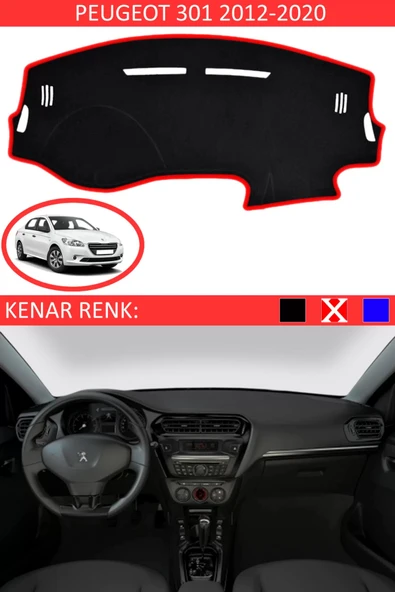 Torpido Koruma Halısı Siyah Kenar Renk Kırmızı Peugeot 301 2012-2020 ile Uyumlu