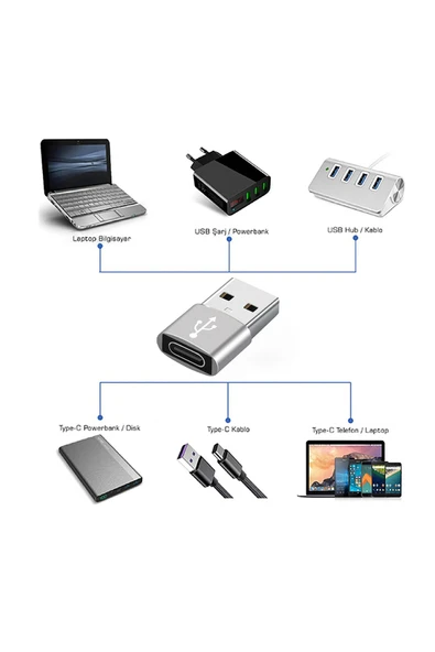 USB Type-C Çevirici OTG Veri Aktarıcı USB - Type C Dönüştürücü Mini Adaptör Type C Kablo Bağlama - 3