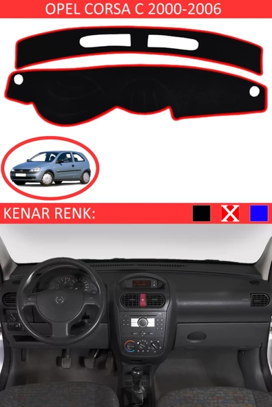 Torpido Koruma Halısı Siyah Kenar Renk Kırmızı Opel Corsa C 2000-2006 ile Uyumlu - 1