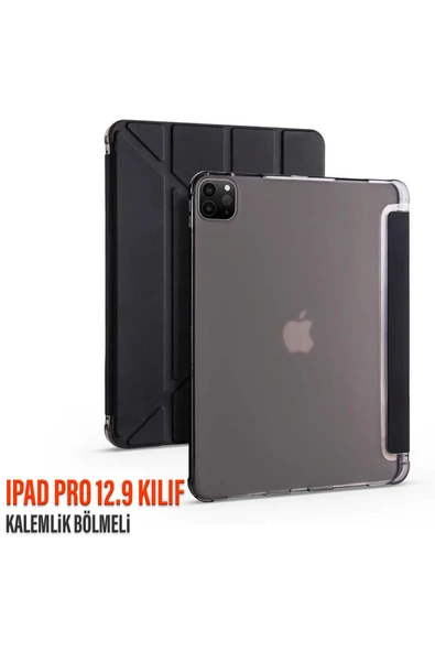 Ipad Pro 12.9 Inç 3.4.5.6. Nesil Uyumlu Premium Standlı Katlanabilir Kılıf Kalemlikli Esnek Silikon