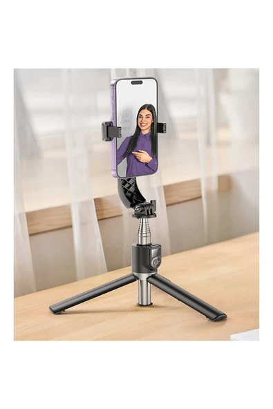 Monopod Tripod Selfie Çubuğu Bluetooh  Kumandalı Telefon Tutucu 98CM - 5