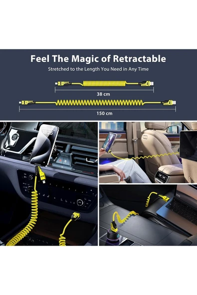 65W Çok Fonksiyonlu 4'ü Bir arada USBC-TypeC-Lighting Şarj Kablo PD  Hızlı Şarj ve Veri Transfer - Resim 8