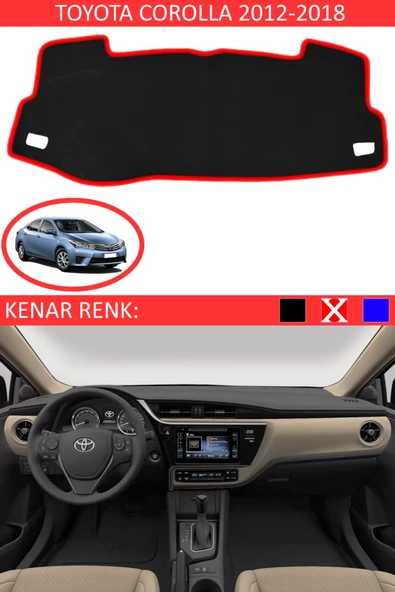 Torpido Koruma Halısı Siyah Kenar Renk Kırmızı Toyota Coralla 2012-2018 ile Uyumlu