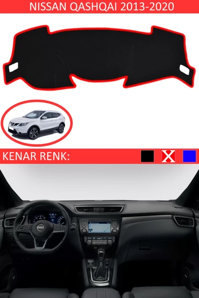 Torpido Koruma Halısı Siyah Kenar Renk Kırmızı Nissan Qashqai 2013-2020 ile Uyumlu