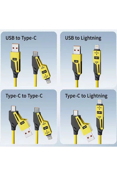 65W Çok Fonksiyonlu 4'ü Bir arada USBC-TypeC-Lighting Şarj Kablo PD  Hızlı Şarj ve Veri Transfer - Resim 2