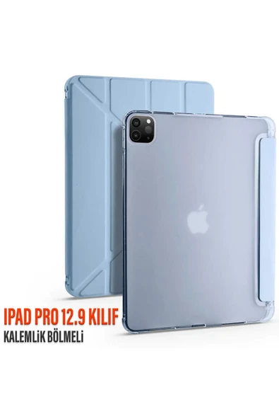 Ipad Pro 12.9 Inç 3.4.5.6. Nesil Uyumlu Premium Standlı Katlanabilir Kılıf Kalemlikli Esnek Silikon