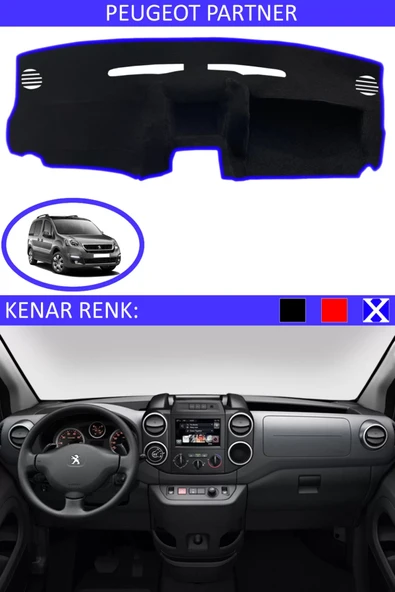 Torpido Koruma Halısı Siyah Kenar Renk Mavi Peugeot Partner ile Uyumlu - 1
