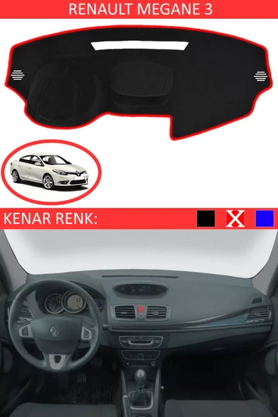 Torpido Koruma Halısı Siyah Kenar Renk Kırmızı Renault Fluence ile Uyumlu - 1