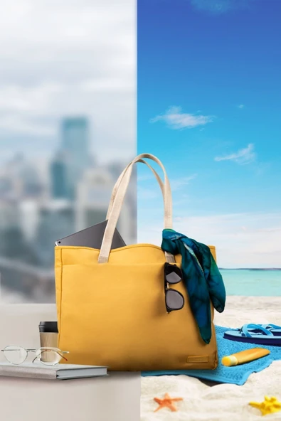 Deniz / Plaj / Havuz / Ofis Çantası Su Geçirmez Büyük Boy Kullanışlı Tote Çanta Yaz Kış Kullanım  SARI - Resim 6