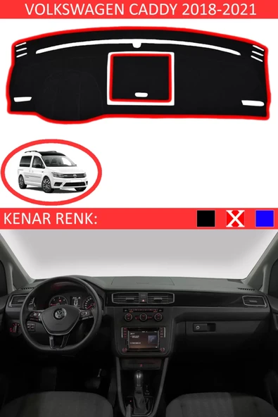 Torpido Koruma Halısı Siyah Kenar Renk Kırmızı Volkswagen Caddy 2018-2021 ile Uyumlu - 1