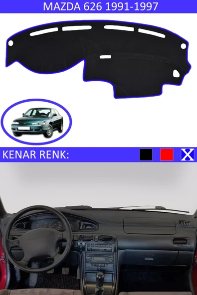 Torpido Koruma Halısı Siyah Kenar Renk Mavi Mazda 626 1991-1997 ile Uyumlu