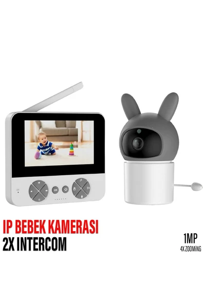Kablosuz IP Bebek Kamerası LCD Ekran Gece Görüşlü Bebek İzleme Kamerası Oda Sıcaklık Kontrol 4X Zoom ürün görseli