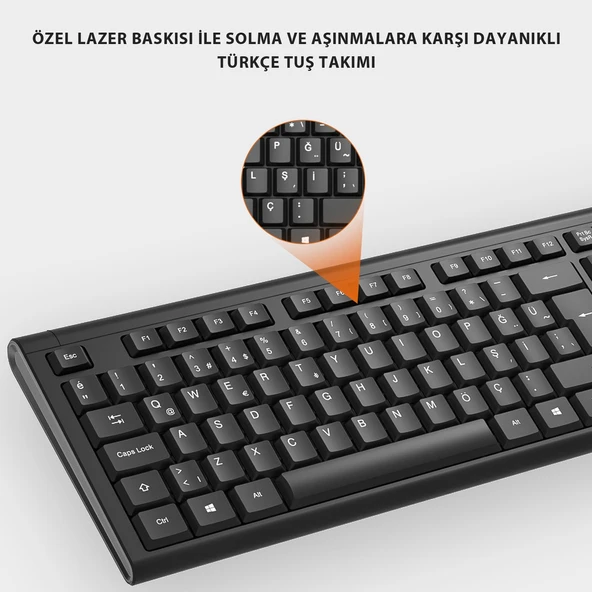 Lecoo Kw200 Kablosuz Klavye & Mouse Set Siyah - 5