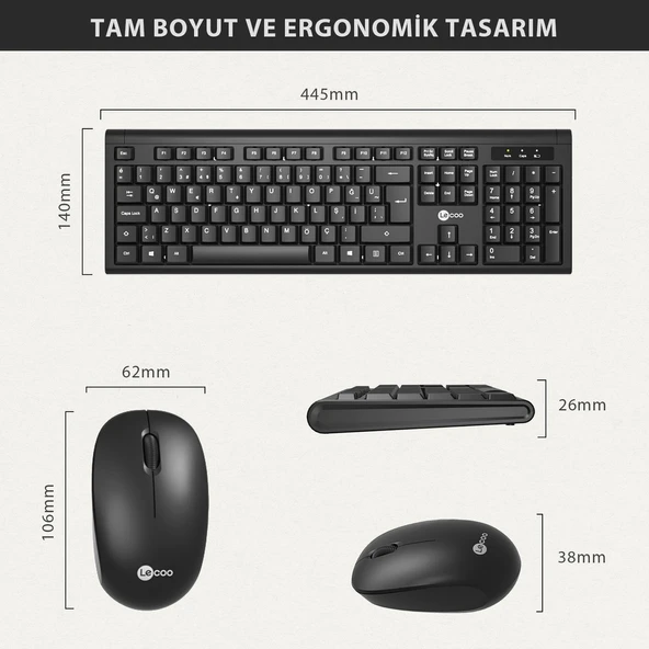 Lecoo Kw200 Kablosuz Klavye & Mouse Set Siyah - 6