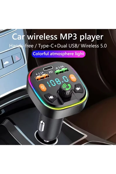 Bluetooth Araç Kiti Araç Fm Transmitter Şarj USB TypeC MP3 PD Flash Için Uygun Çakmaklık Giriş - 6