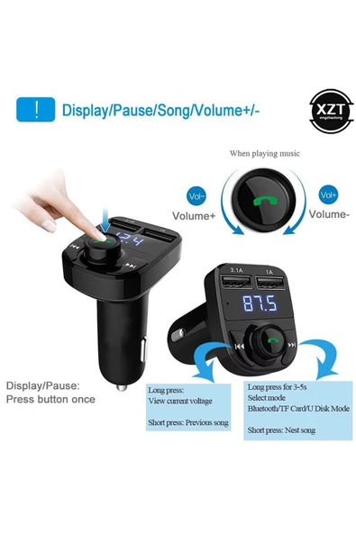 Bluetooth Araç Kiti Araç Fm Transmitter Şarj USB MP3 PD Flash Için Uygun Çakmaklık Giriş - 2