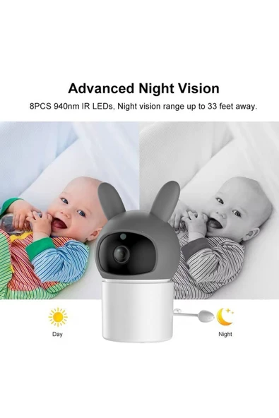 Kablosuz IP Bebek Kamerası LCD Ekran Gece Görüşlü Bebek İzleme Kamerası Oda Sıcaklık Kontrol 4X Zoom - 3