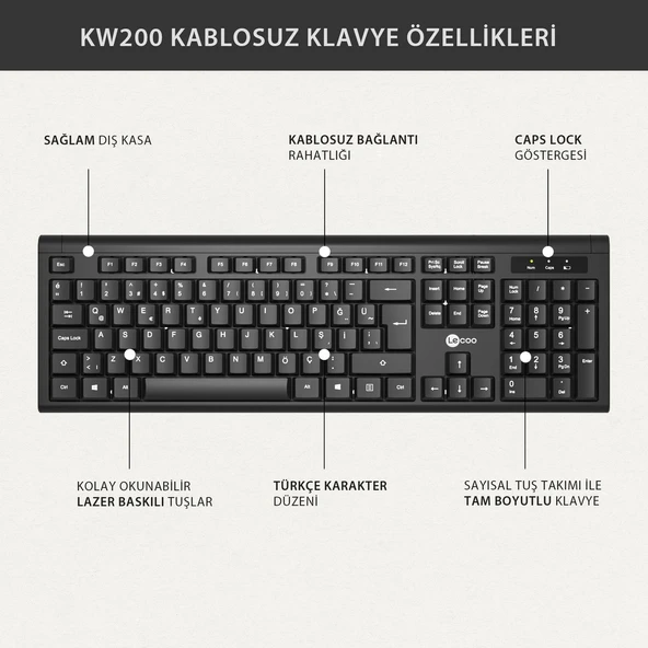 Lecoo Kw200 Kablosuz Klavye & Mouse Set Siyah - 7