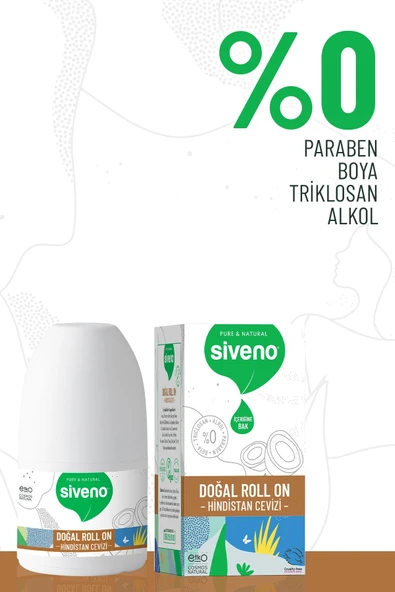 Siveno Roll On Hindistan Cevizli Deodorant Ter Kokusu Önleyici Bitkisel Lekesiz Vegan 50 ml